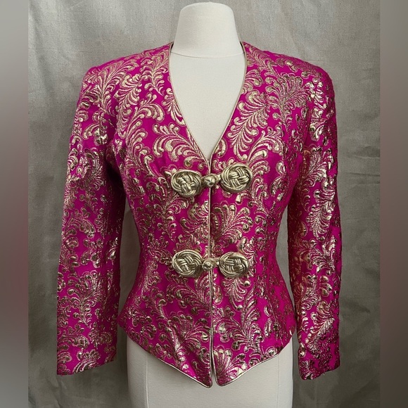 Farinae Collections Jackets & Blazers - Farinae Collections Vintage Fuchsia and Gold Embroidered Jacket Size 8​​